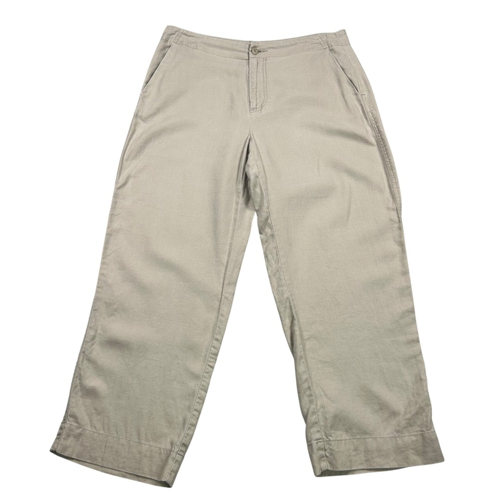 G.H. Bass & Co Womens Tan 100% Linen Wide Leg Crop Pants Khaki Size 8 EUC travel